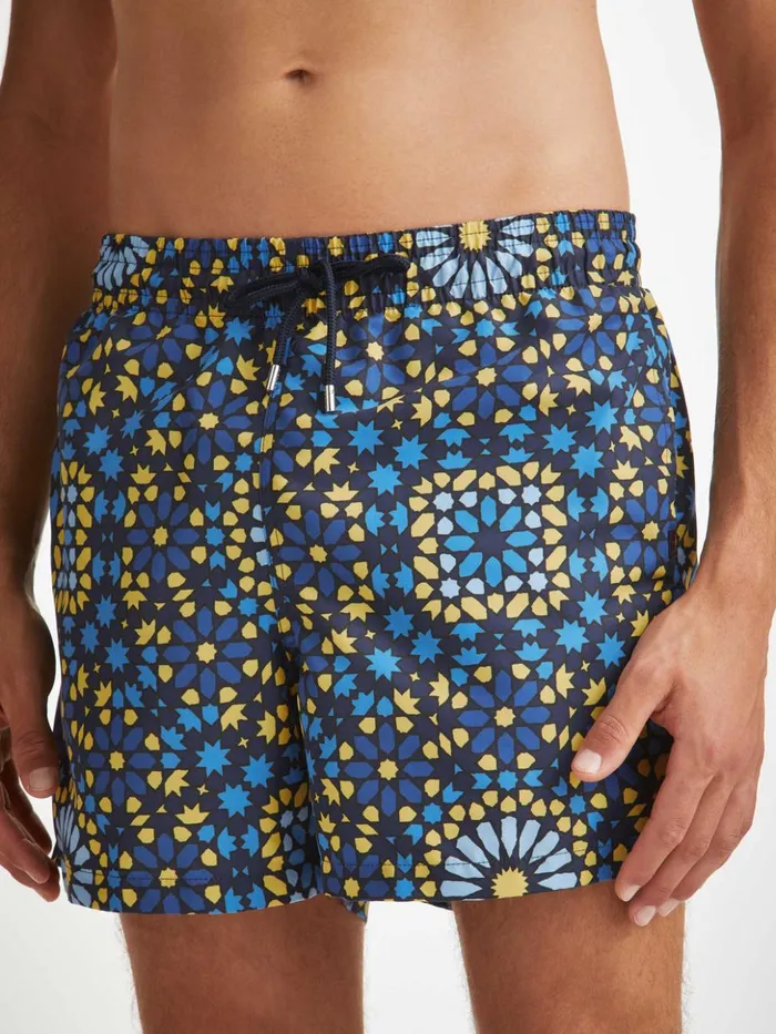Men Short Swim Shorts Tropez 15 Navy Derek Rose Short Length Swim Shorts