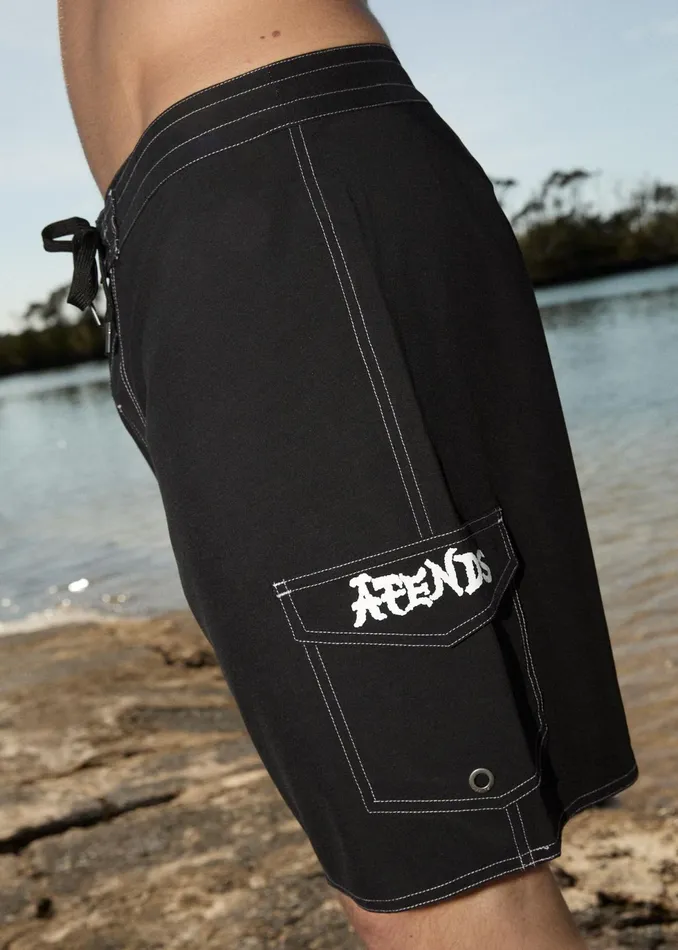Men Shorts and Boardshorts Afends AFENDS Mens Creator 8211 Surf Related Boardshorts 18quot 8211 Black