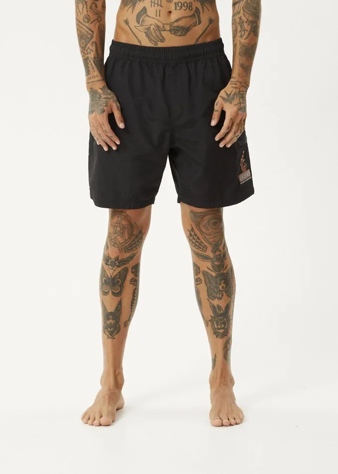 Men Shorts and Boardshorts Afends AFENDS Mens Fruiting 8211 Baywatch Swim Short 18 Inch 8211 Black