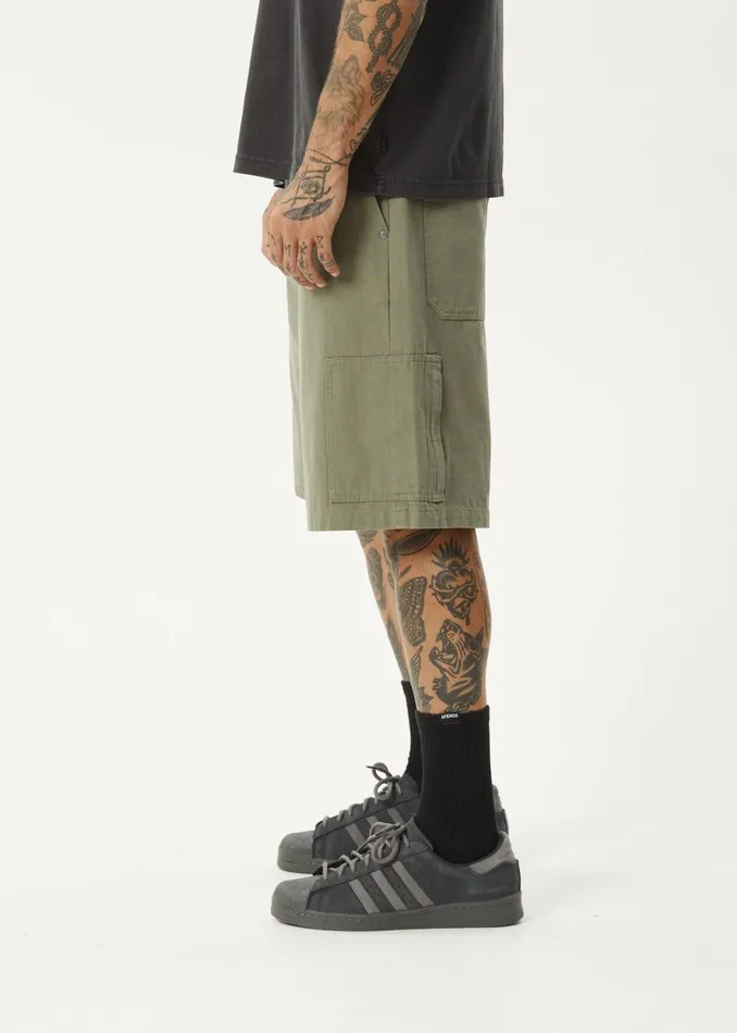 Men Shorts and Boardshorts Afends AFENDS Mens Harper 8211 Canvas Carpenter Shorts 22quot 8211 Olive