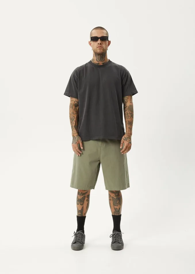 Men Shorts and Boardshorts Afends AFENDS Mens Harper 8211 Canvas Carpenter Shorts 22quot 8211 Olive