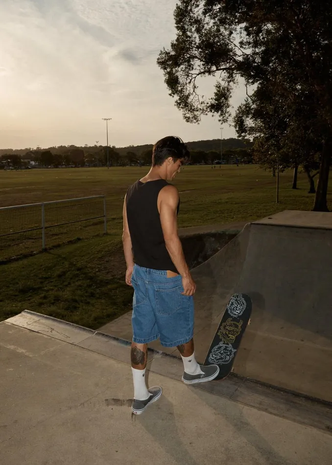 Men Shorts and Boardshorts Afends AFENDS Mens Lil C 8211 Denim Baggy Fit Short 22 Inch 8211 Worn Blue
