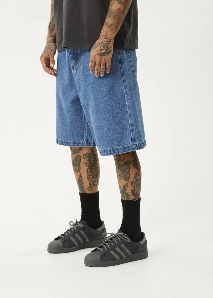 Men Shorts and Boardshorts Afends AFENDS Mens Lil C 8211 Denim Baggy Fit Short 22 Inch 8211 Worn Blue
