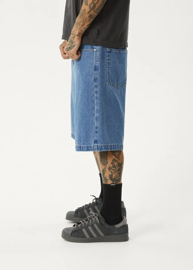 Men Shorts and Boardshorts Afends AFENDS Mens Lil C 8211 Denim Baggy Fit Short 22 Inch 8211 Worn Blue