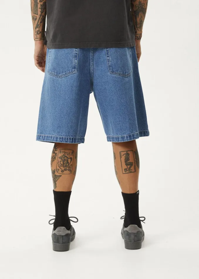 Men Shorts and Boardshorts Afends AFENDS Mens Lil C 8211 Denim Baggy Fit Short 22 Inch 8211 Worn Blue