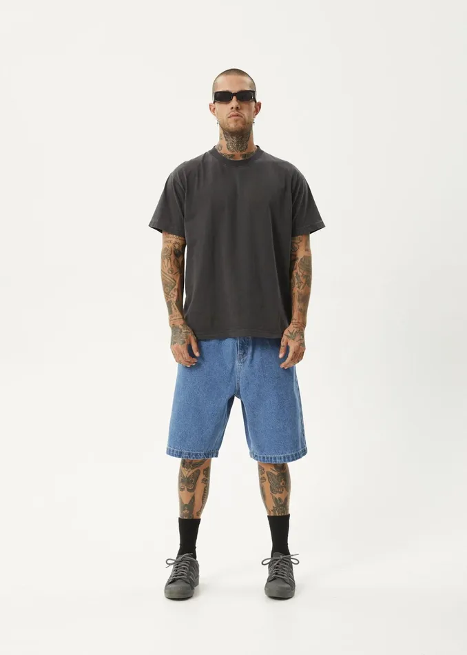 Men Shorts and Boardshorts Afends AFENDS Mens Lil C 8211 Denim Baggy Fit Short 22 Inch 8211 Worn Blue