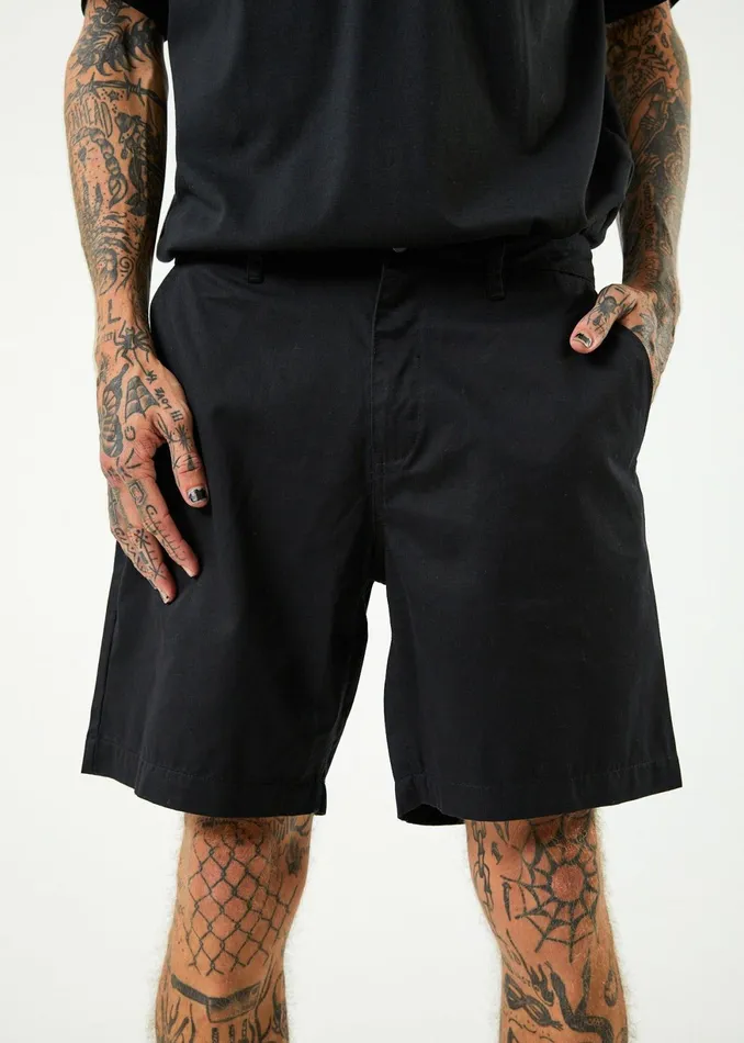 Men Shorts and Boardshorts Afends Ninety Twos 8211 Men039s Recycled Chino Shorts 8211 Black 8211 AFENDS