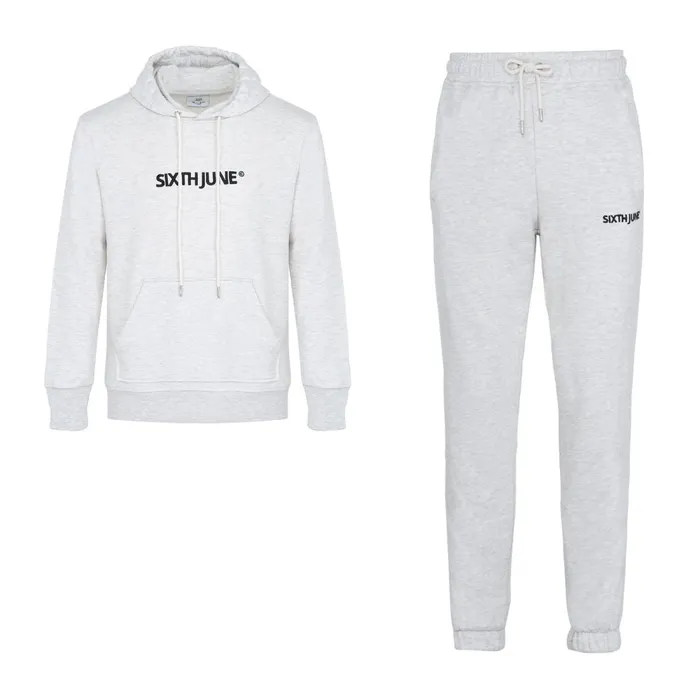 Men Sixth June Paris All In Ones Set Hoodie Joggers Logo Embroidered Light Grey