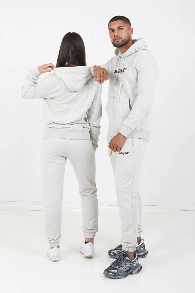 Men Sixth June Paris All In Ones Set Hoodie Joggers Logo Embroidered Light Grey