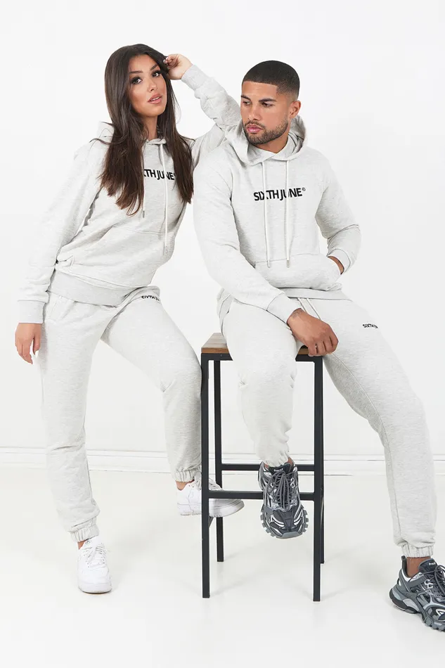 Men Sixth June Paris All In Ones Set Hoodie Joggers Logo Embroidered Light Grey