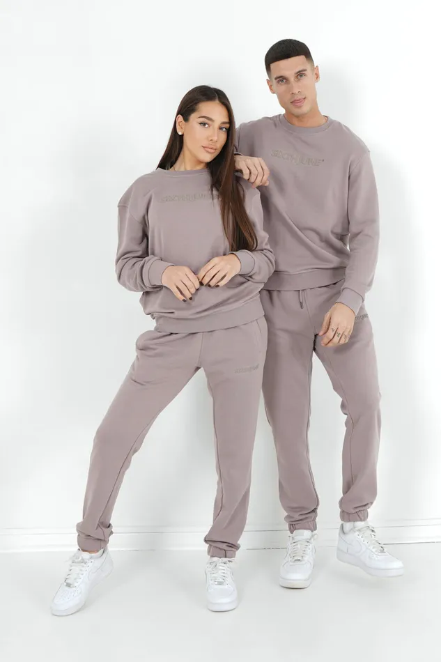 Men Sixth June Paris All In Ones Set Sweatshirt Joggers Embossed Logo Brown