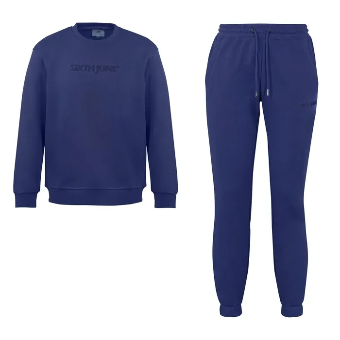 Men Sixth June Paris All In Ones Set Sweatshirt Joggers Embossed Logo Navy Blue