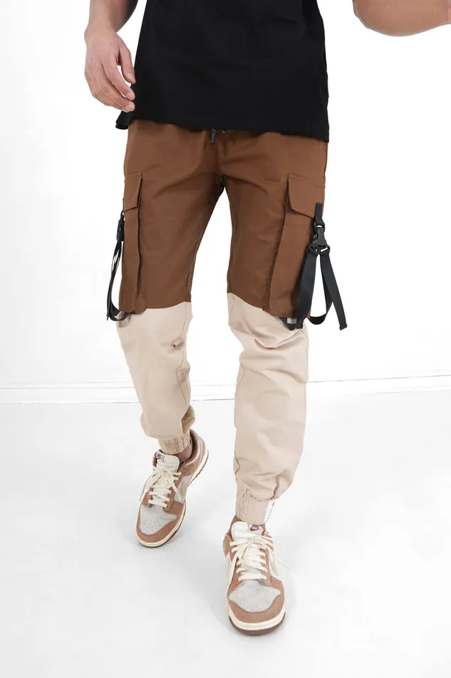 Men Sixth June Paris Jeans Trousers Bicolored Straps Cargo Pants Brown Multi Men Sixth June Paris Jeans Trousers Bicolored Straps Cargo Pants Brown Multi