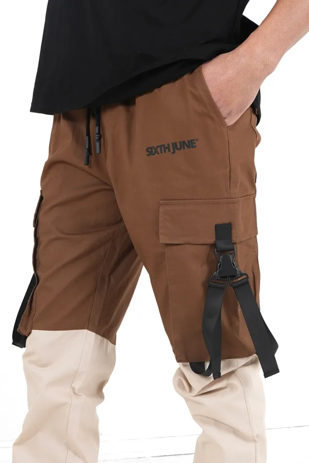 Men Sixth June Paris Jeans Trousers Bicolored Straps Cargo Pants Brown Multi Men Sixth June Paris Jeans Trousers Bicolored Straps Cargo Pants Brown Multi