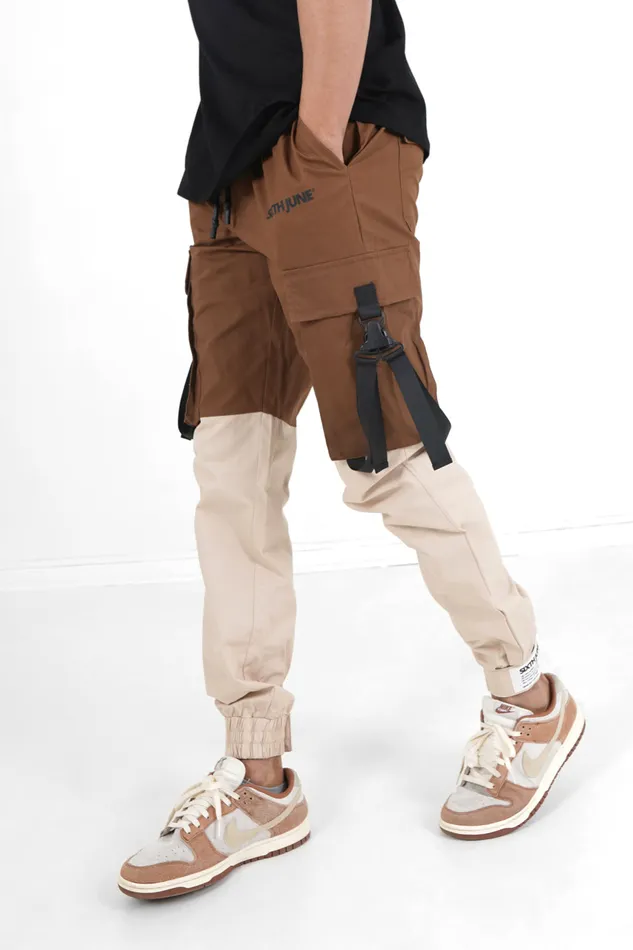 Men Sixth June Paris Jeans Trousers Bicolored Straps Cargo Pants Brown Multi Men Sixth June Paris Jeans Trousers Bicolored Straps Cargo Pants Brown Multi