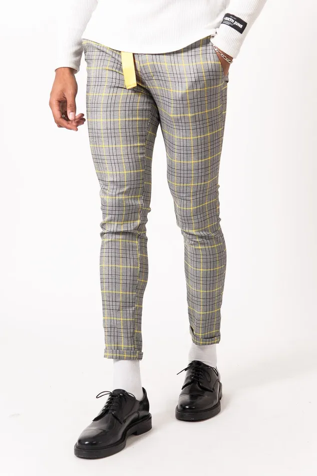 Men Sixth June Paris Jeans Trousers Buckle Prince Of Wales Trousers Yellow Grey Men Sixth June Paris Jeans Trousers Buckle Prince Of Wales Trousers Yellow Grey