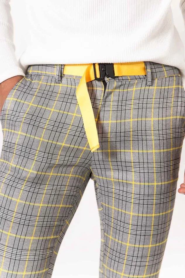 Men Sixth June Paris Jeans Trousers Buckle Prince Of Wales Trousers Yellow Grey Men Sixth June Paris Jeans Trousers Buckle Prince Of Wales Trousers Yellow Grey
