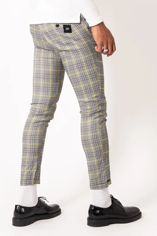 Men Sixth June Paris Jeans Trousers Buckle Prince Of Wales Trousers Yellow Grey Men Sixth June Paris Jeans Trousers Buckle Prince Of Wales Trousers Yellow Grey