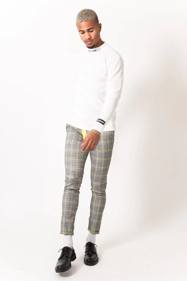 Men Sixth June Paris Jeans Trousers Buckle Prince Of Wales Trousers Yellow Grey Men Sixth June Paris Jeans Trousers Buckle Prince Of Wales Trousers Yellow Grey
