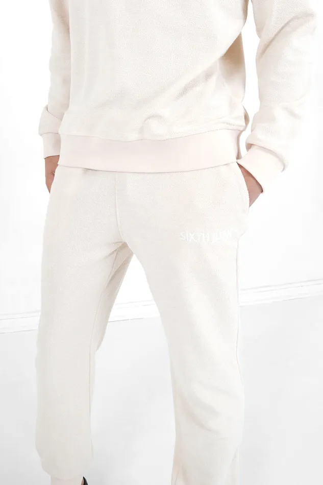 Men Sixth June Paris Jeans Trousers Curly Logo Joggers Beige Men Sixth June Paris Jeans Trousers Curly Logo Joggers Beige