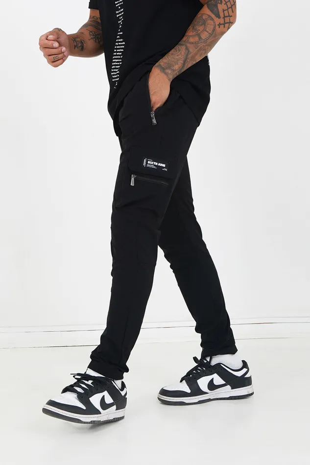 Men Sixth June Paris Jeans Trousers Nylon Cargo Pants Black Men Sixth June Paris Jeans Trousers Nylon Cargo Pants Black
