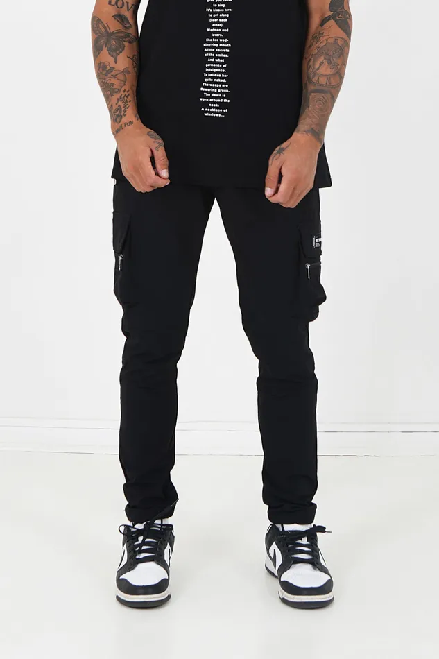 Men Sixth June Paris Jeans Trousers Nylon Cargo Pants Black Men Sixth June Paris Jeans Trousers Nylon Cargo Pants Black