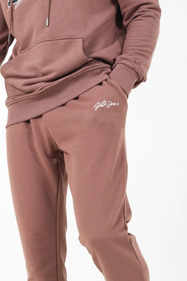 Men Sixth June Paris Jeans Trousers Signature Logo Joggers Brown Men Sixth June Paris Jeans Trousers Signature Logo Joggers Brown