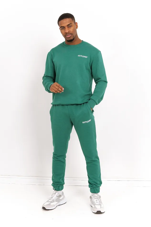 Men Sixth June Paris Jeans Trousers Soft Embroidered Logo Joggers Green Men Sixth June Paris Jeans Trousers Soft Embroidered Logo Joggers Green