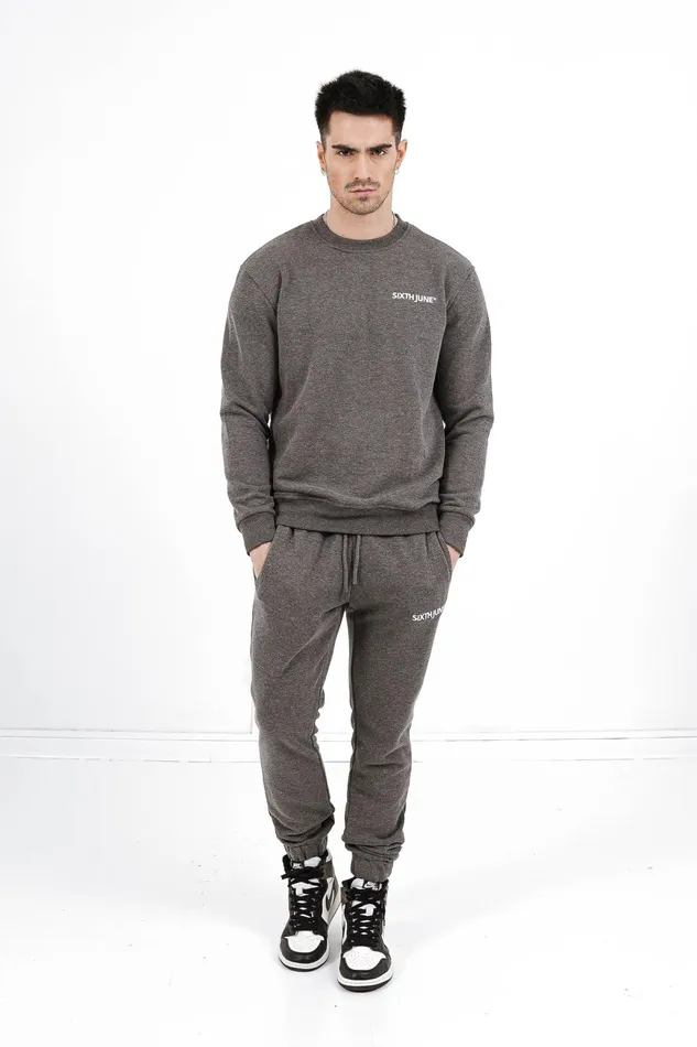 Men Sixth June Paris Jeans Trousers Soft Embroidered Logo Joggers Grey Men Sixth June Paris Jeans Trousers Soft Embroidered Logo Joggers Grey