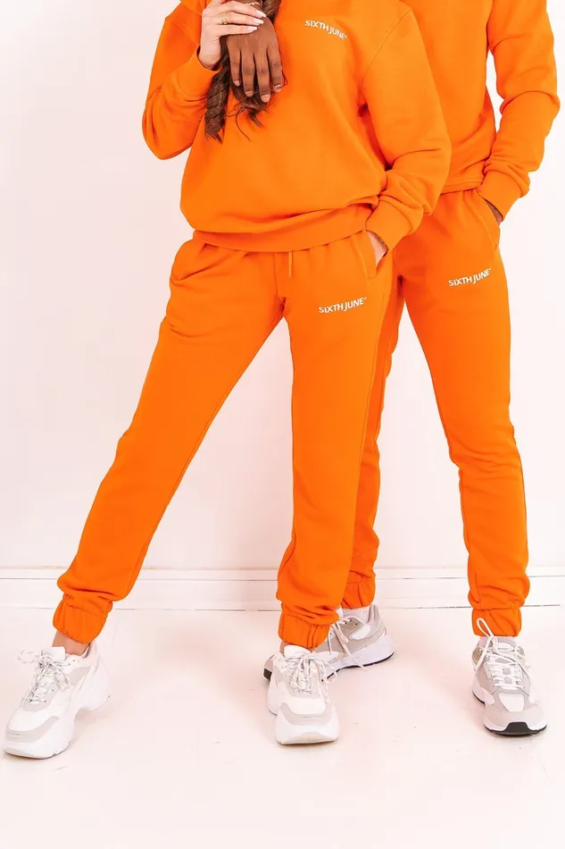 Men Sixth June Paris Jeans Trousers Soft Embroidered Logo Joggers Orange Men Sixth June Paris Jeans Trousers Soft Embroidered Logo Joggers Orange