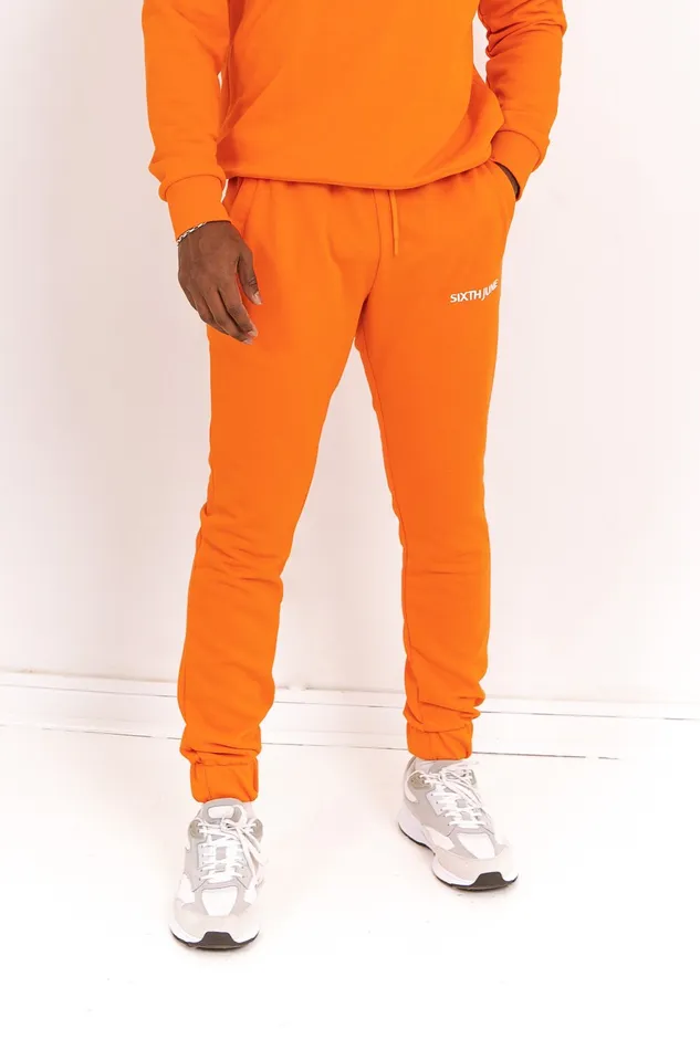 Men Sixth June Paris Jeans Trousers Soft Embroidered Logo Joggers Orange Men Sixth June Paris Jeans Trousers Soft Embroidered Logo Joggers Orange