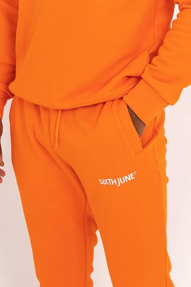 Men Sixth June Paris Jeans Trousers Soft Embroidered Logo Joggers Orange Men Sixth June Paris Jeans Trousers Soft Embroidered Logo Joggers Orange