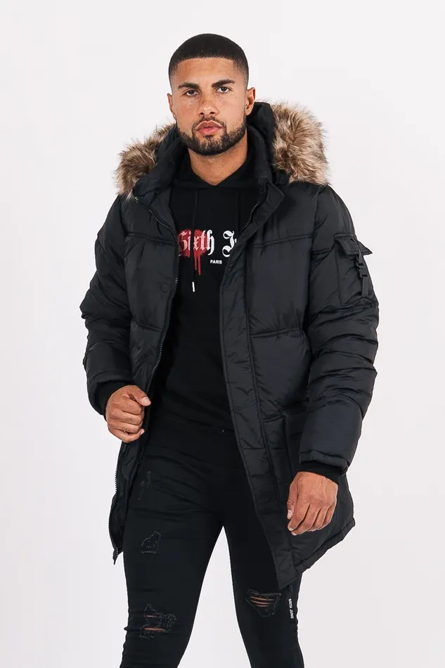 Men Sixth June Paris Outerwear Long Fur Down Jacket Black Men Sixth June Paris Outerwear Long Fur Down Jacket Black