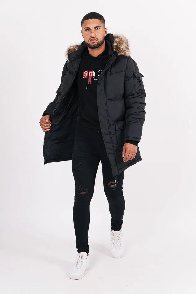 Men Sixth June Paris Outerwear Long Fur Down Jacket Black Men Sixth June Paris Outerwear Long Fur Down Jacket Black