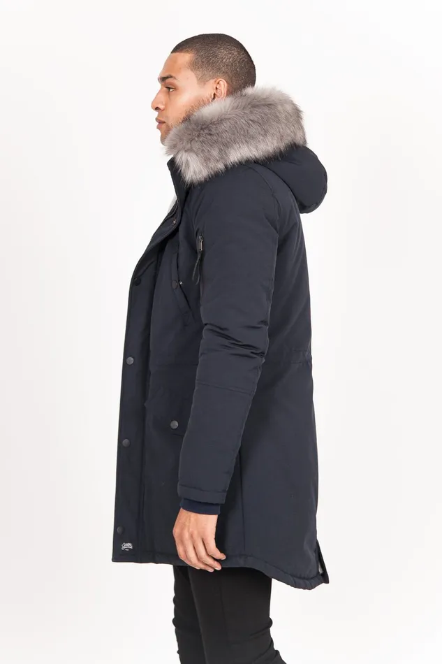 Men Sixth June Paris Outerwear Nylon Lining Fur Parka Navy Grey Blue Men Sixth June Paris Outerwear Nylon Lining Fur Parka Navy Grey Blue