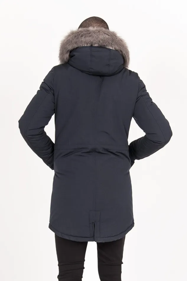 Men Sixth June Paris Outerwear Nylon Lining Fur Parka Navy Grey Blue Men Sixth June Paris Outerwear Nylon Lining Fur Parka Navy Grey Blue