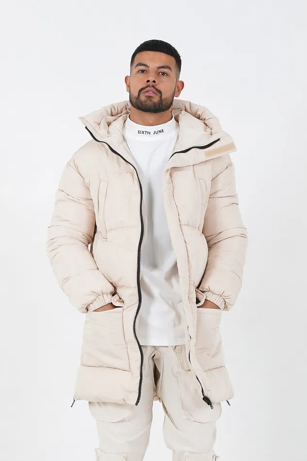 Men Sixth June Paris Outerwear Padded Long Down Jacket Beige Men Sixth June Paris Outerwear Padded Long Down Jacket Beige