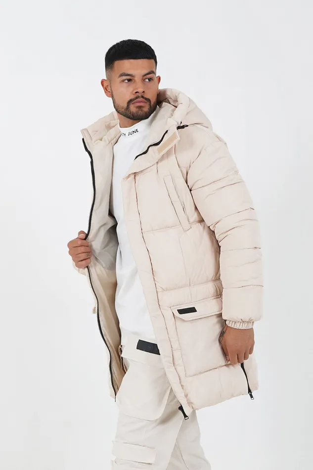 Men Sixth June Paris Outerwear Padded Long Down Jacket Beige Men Sixth June Paris Outerwear Padded Long Down Jacket Beige