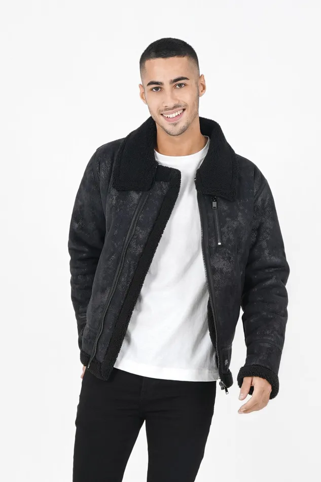 Men Sixth June Paris Outerwear Shearling Aviator Jacket Black Men Sixth June Paris Outerwear Shearling Aviator Jacket Black