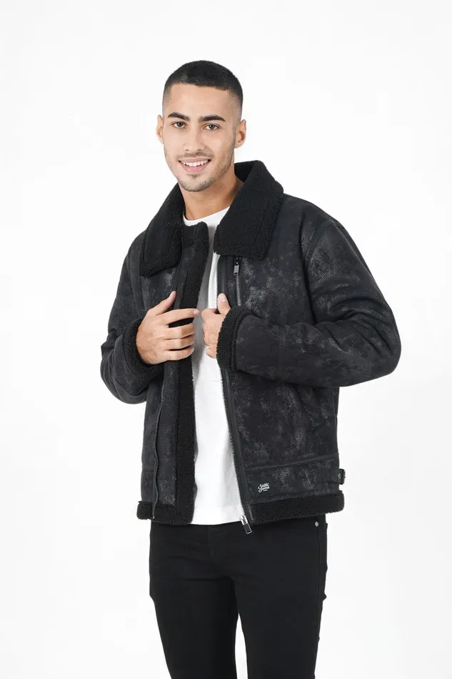 Men Sixth June Paris Outerwear Shearling Aviator Jacket Black Men Sixth June Paris Outerwear Shearling Aviator Jacket Black