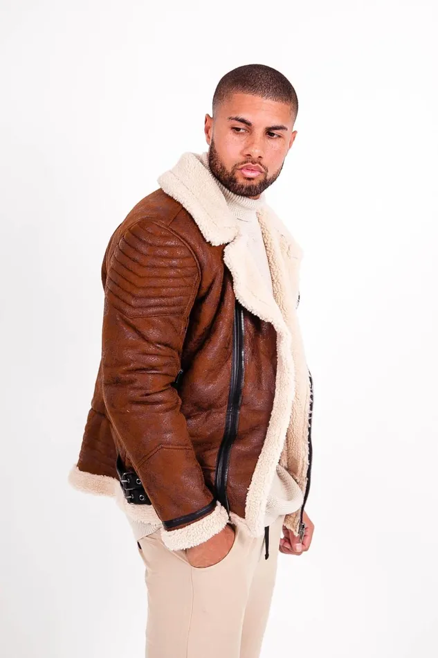 Men Sixth June Paris Outerwear Sherpa Aviator Jacket Brown Men Sixth June Paris Outerwear Sherpa Aviator Jacket Brown