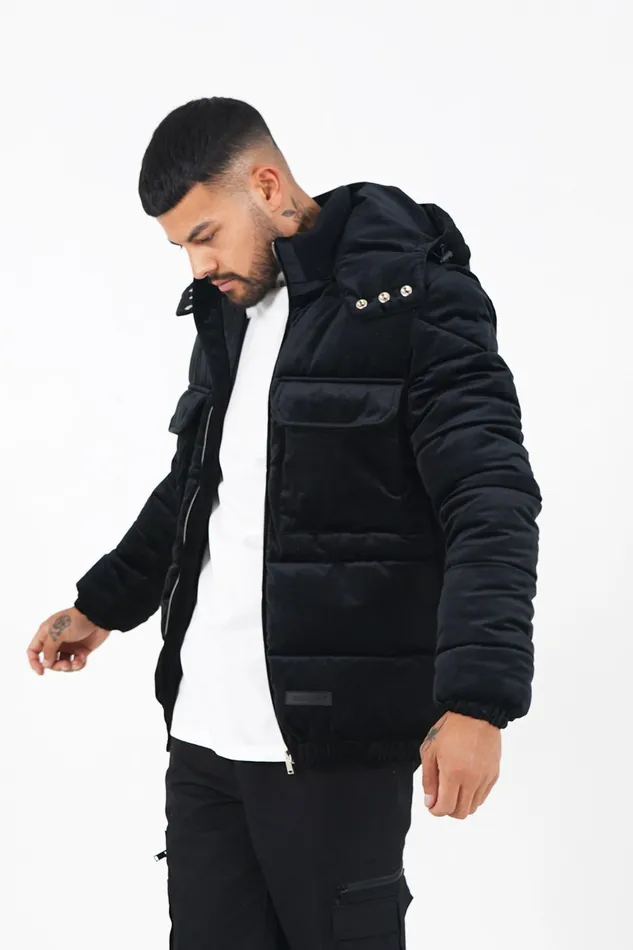 Men Sixth June Paris Outerwear Velvet Padded Down Jacket Black Men Sixth June Paris Outerwear Velvet Padded Down Jacket Black