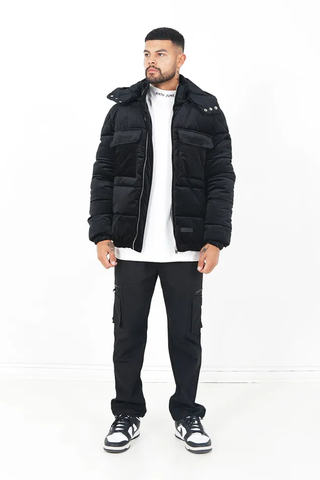 Men Sixth June Paris Outerwear Velvet Padded Down Jacket Black Men Sixth June Paris Outerwear Velvet Padded Down Jacket Black