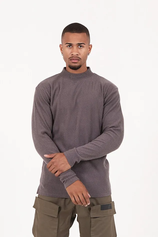Men Sixth June Paris Sweats Knitwear Ribbed Collar Knitwear Taupe Grey Men Sixth June Paris Sweats Knitwear Ribbed Collar Knitwear Taupe Grey