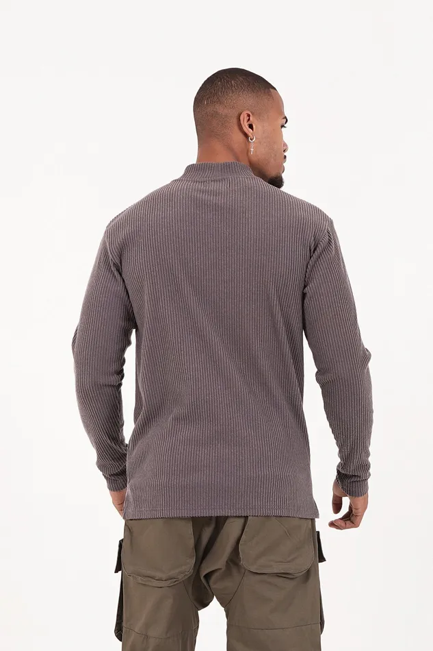 Men Sixth June Paris Sweats Knitwear Ribbed Collar Knitwear Taupe Grey Men Sixth June Paris Sweats Knitwear Ribbed Collar Knitwear Taupe Grey