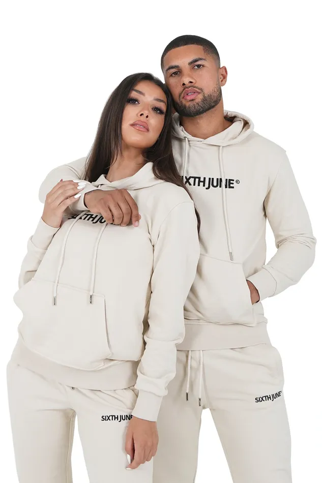 Men Sixth June Paris Sweats Knitwear Soft Embroidered Logo Hoodie Beige Men Sixth June Paris Sweats Knitwear Soft Embroidered Logo Hoodie Beige
