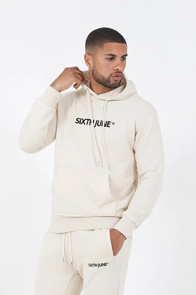 Men Sixth June Paris Sweats Knitwear Soft Embroidered Logo Hoodie Beige Men Sixth June Paris Sweats Knitwear Soft Embroidered Logo Hoodie Beige