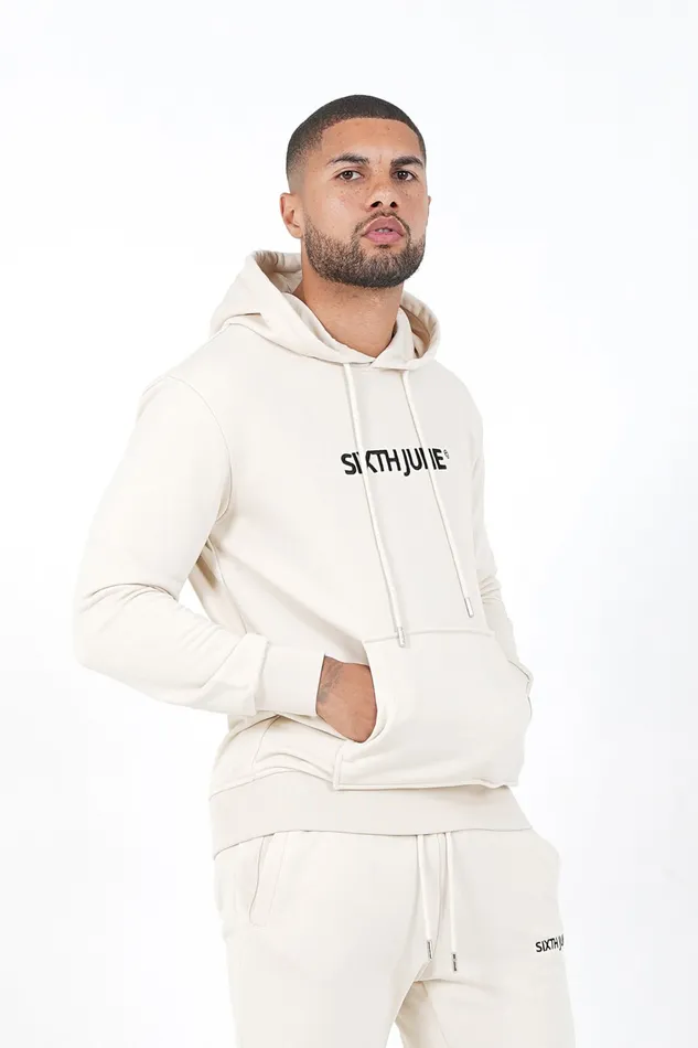 Men Sixth June Paris Sweats Knitwear Soft Embroidered Logo Hoodie Beige Men Sixth June Paris Sweats Knitwear Soft Embroidered Logo Hoodie Beige