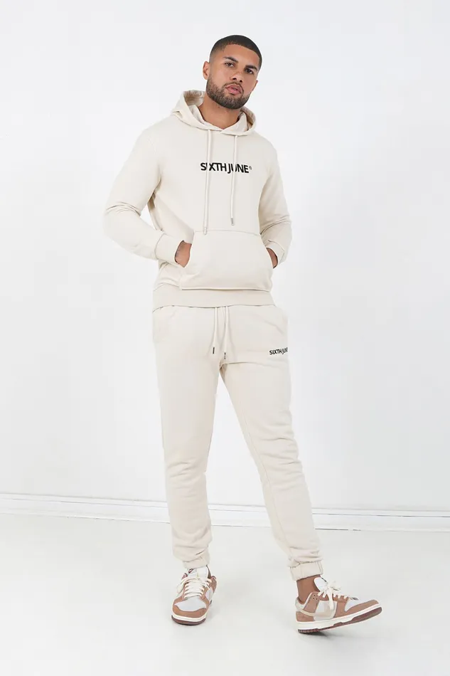 Men Sixth June Paris Sweats Knitwear Soft Embroidered Logo Hoodie Beige Men Sixth June Paris Sweats Knitwear Soft Embroidered Logo Hoodie Beige