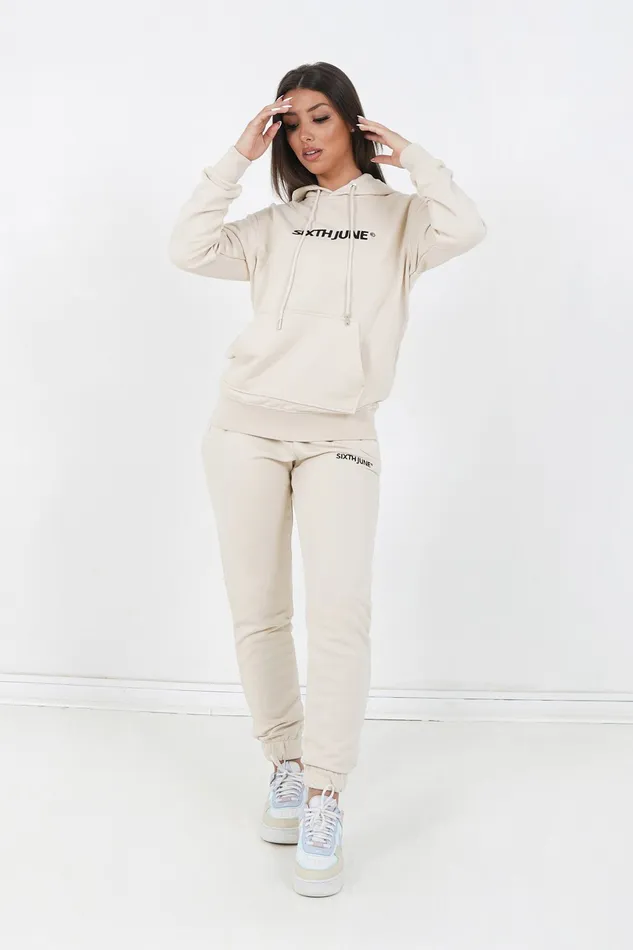 Men Sixth June Paris Sweats Knitwear Soft Embroidered Logo Hoodie Beige Men Sixth June Paris Sweats Knitwear Soft Embroidered Logo Hoodie Beige